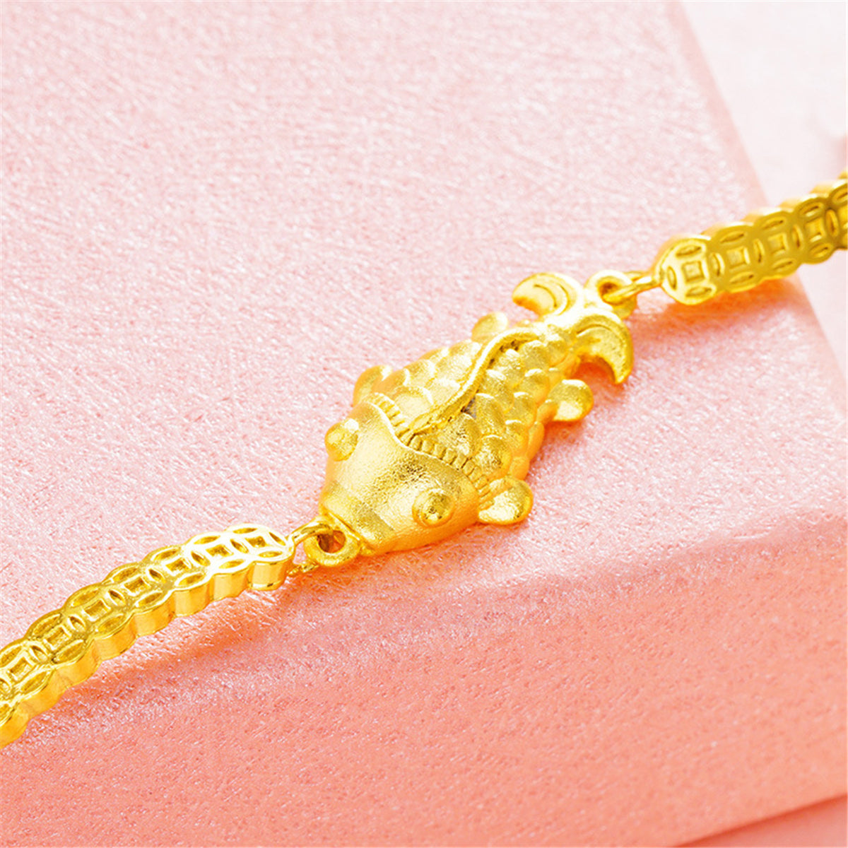 24K Gold-Plated Fish Charm Bracelet, gold bracelet for women, botanical inspired, styled look