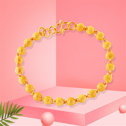 24K Gold-Plated Frosted Bead Bracelet, gold bracelet for women, elegant gift for her, front view