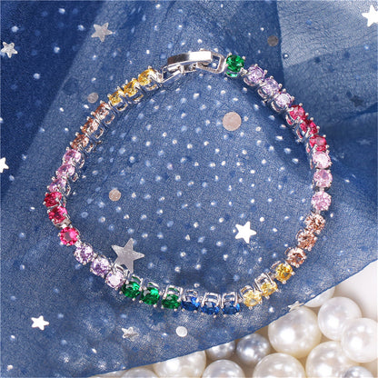 Pink and Purple Crystal Silver-Plated Tennis Bracelet, silver bracelet for women, vintage-inspired design, styled look