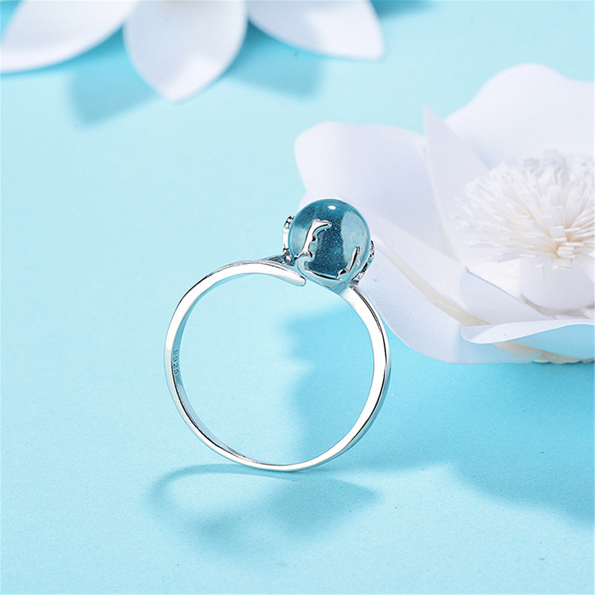 Blue Crystal and Silver-Plated Fishtail Bypass Ring, silver statement rings for women, lifestyle look