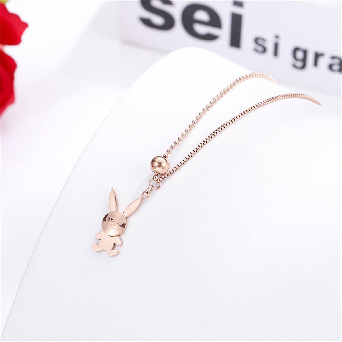 18K Rose Gold-Plated Rabbit Pendant Necklace, rose gold pendant necklace for women, botanical inspired, lifestyle look