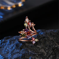 Jewel-Tone Cubic Zirconia & 18k Rose Gold-Plated Statement Ring - streetregion