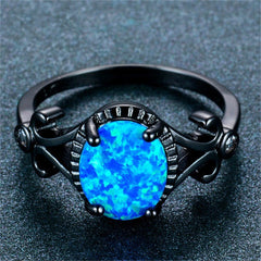 Blue Opal & Black-Plated Openwork Oval Ring - streetregion