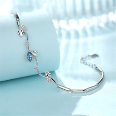 Aqua cubic zirconia & Silver-Plated Vine Bracelet - streetregion