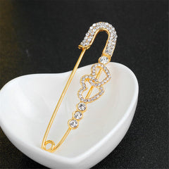 Cubic Zirconia & 18K Gold-Plated Open Heart Pin Brooch