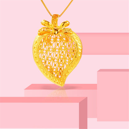 24K Gold-Plated Open Heart Pineapple Pendant Necklace, gold pendant necklace for women, vintage-inspired design, front view