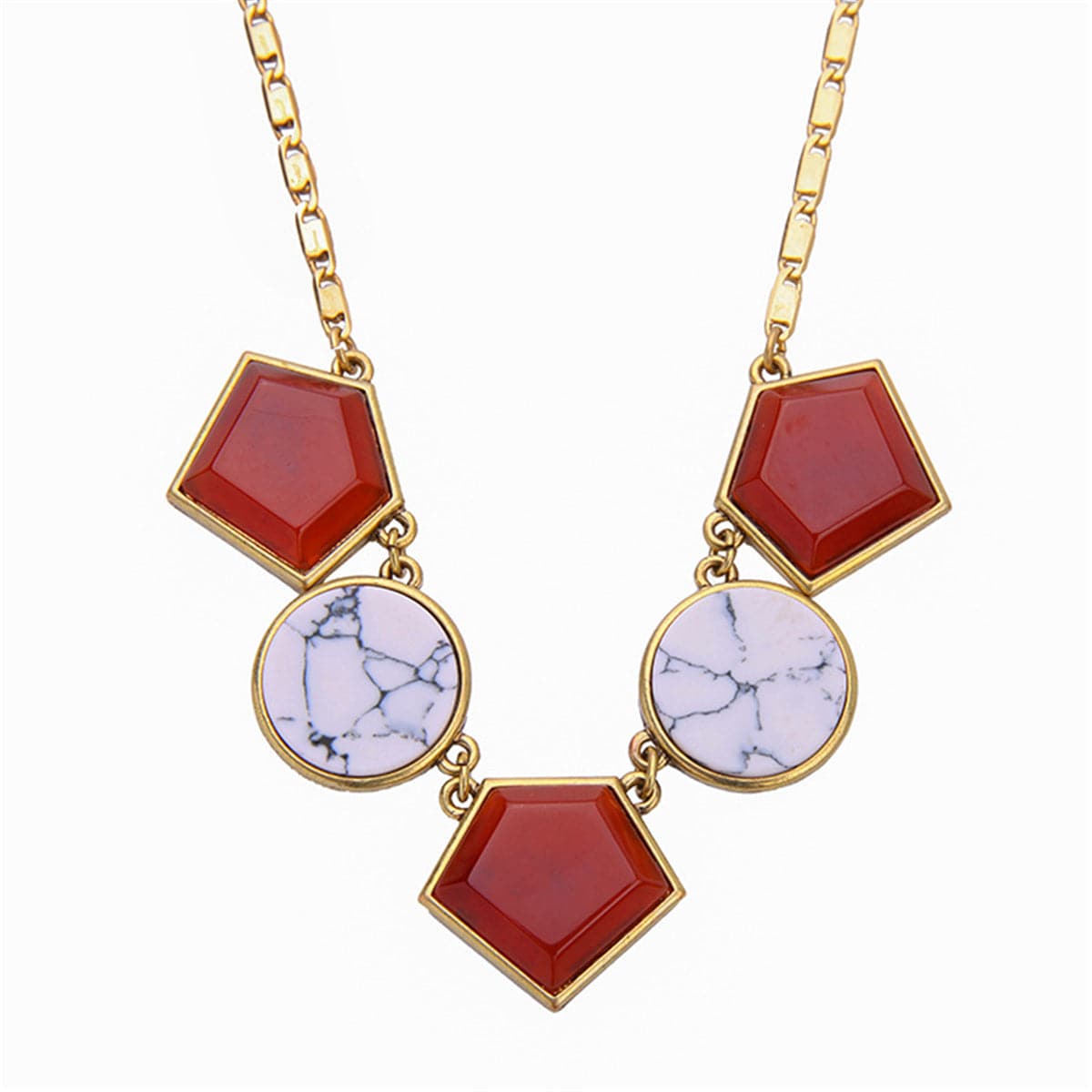 Turquoise & Resin 18K Gold-Plated Geometric Pendant Necklace