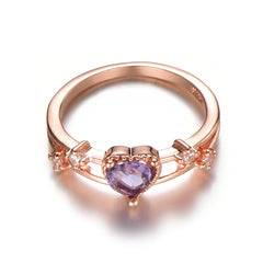 Purple Cubic Zirconia & 18K Rose Gold-Plated Heart Ring