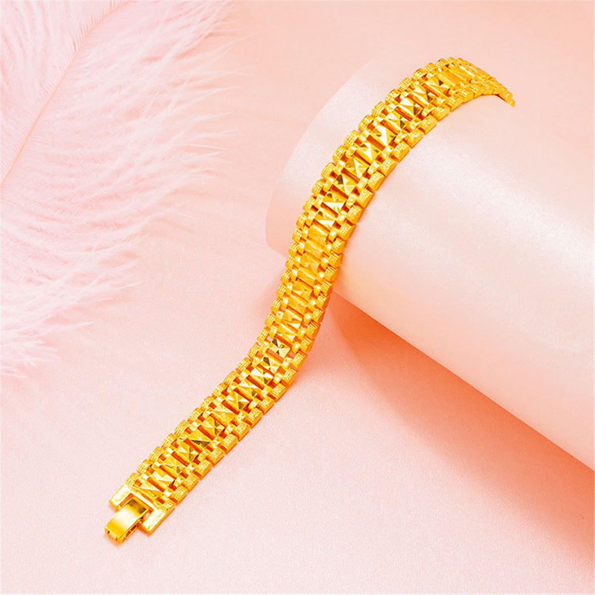 24K Gold-Plated Square Watch Bracelet, gold bracelet for women, botanical inspired, side view