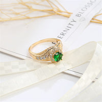 Green Crystal & Cubic Zirconia Twist Halo Ring