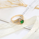 Green Crystal & Cubic Zirconia Twist Halo Ring