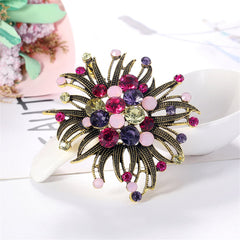 Magenta & Purple Crystal Milgrain Cluster Floral Brooch