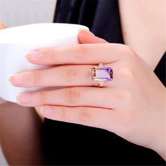 Purple Crystal & 18k Rose Gold-Plated Rectangle Ring - streetregion