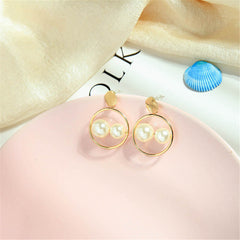 Double Pearl & 18K Gold-Plated Drop Earrings