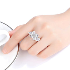 Crystal & Silver-Plated Clustered Princess-Cut Ring