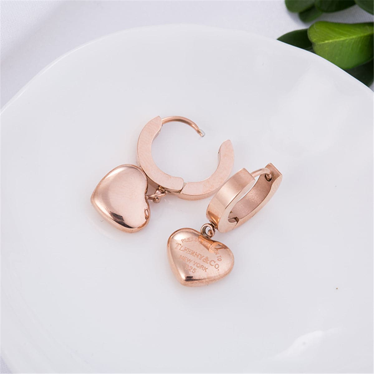 18K Rose Gold-Plated Heart Drop Earrings, rose gold drop earrings for women, vintage-inspired design, styled look