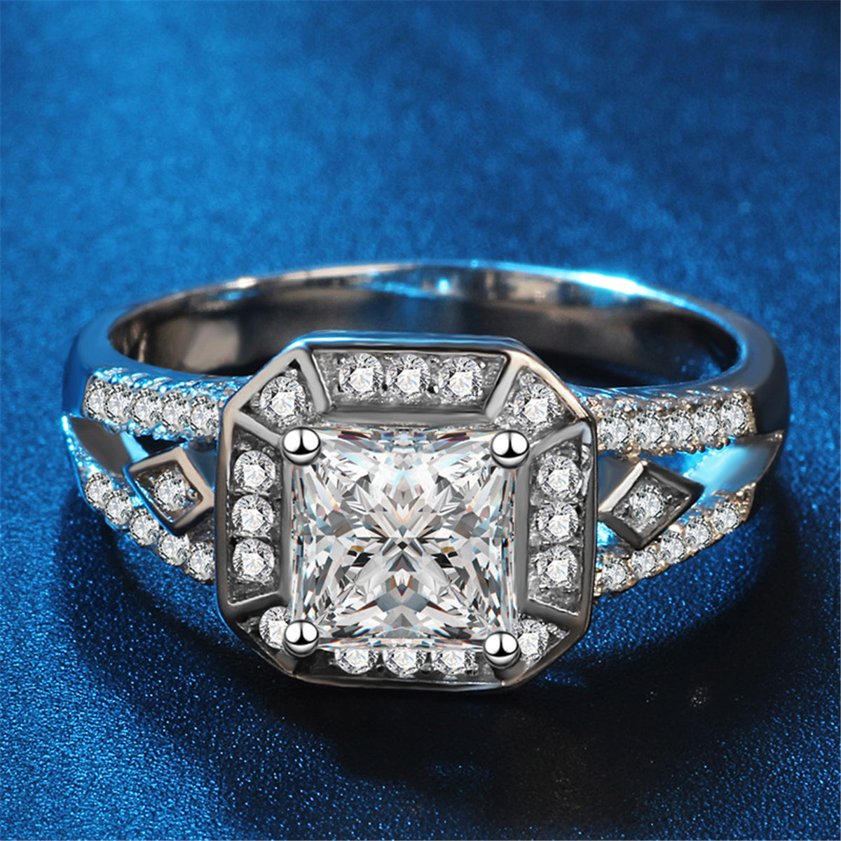 Cubic Zirconia and Crystal Silver-Plated Princess-Cut Ring, silver statement rings for women, lifestyle look