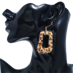 Khaki Leopard Gabardine Rectangle Drop Earrings