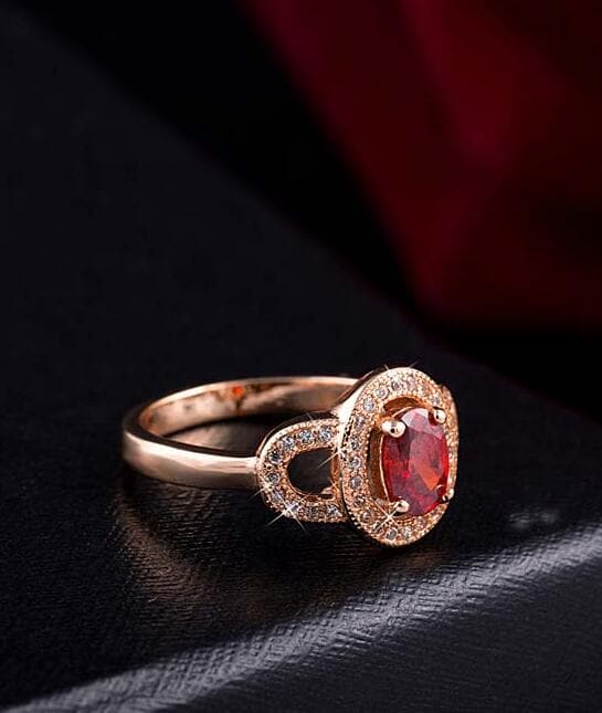 Red Crystal & Cubic Zirconia 18K Rose Gold-Plated Floral Ring