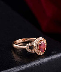 Red Crystal & Cubic Zirconia 18K Rose Gold-Plated Floral Ring