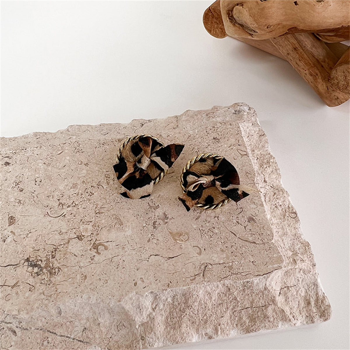 Polystyrene & Silk 18K Gold-Plated Leopard Print Round Stud Earrings