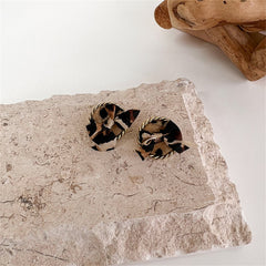 Polystyrene & Silk 18K Gold-Plated Leopard Print Round Stud Earrings