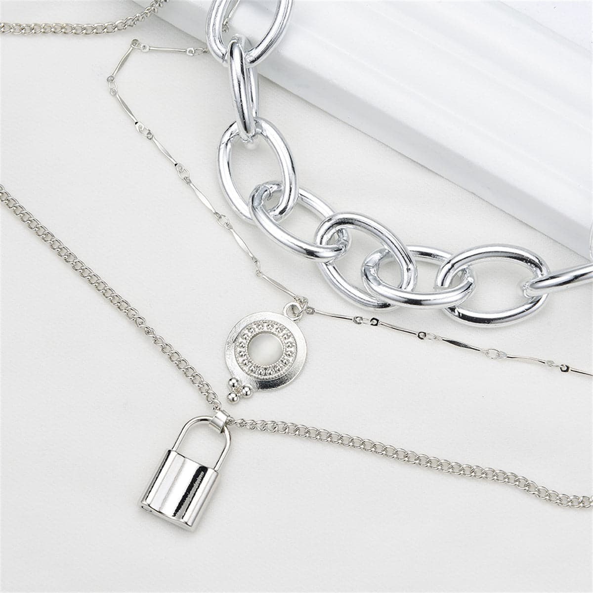 Moonstone and Silver-Plated Latch Pendant Layered Necklace, silver pendant necklace for women, everyday style, lifestyle look