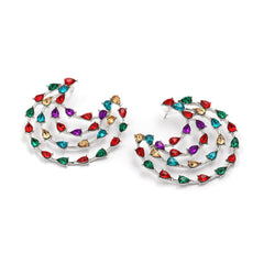Red & Blue Crystal & Silver-Plated Layered Moon Stud Earrings