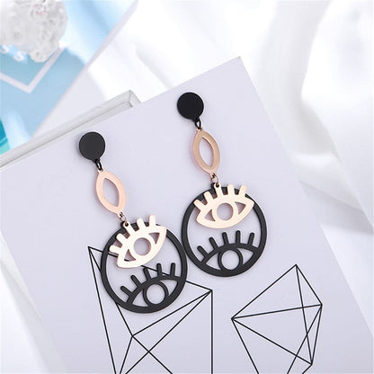 Black and 18K Rose Gold-Plated Double Eyes Drop Earrings, rose gold drop earrings for women, styled look