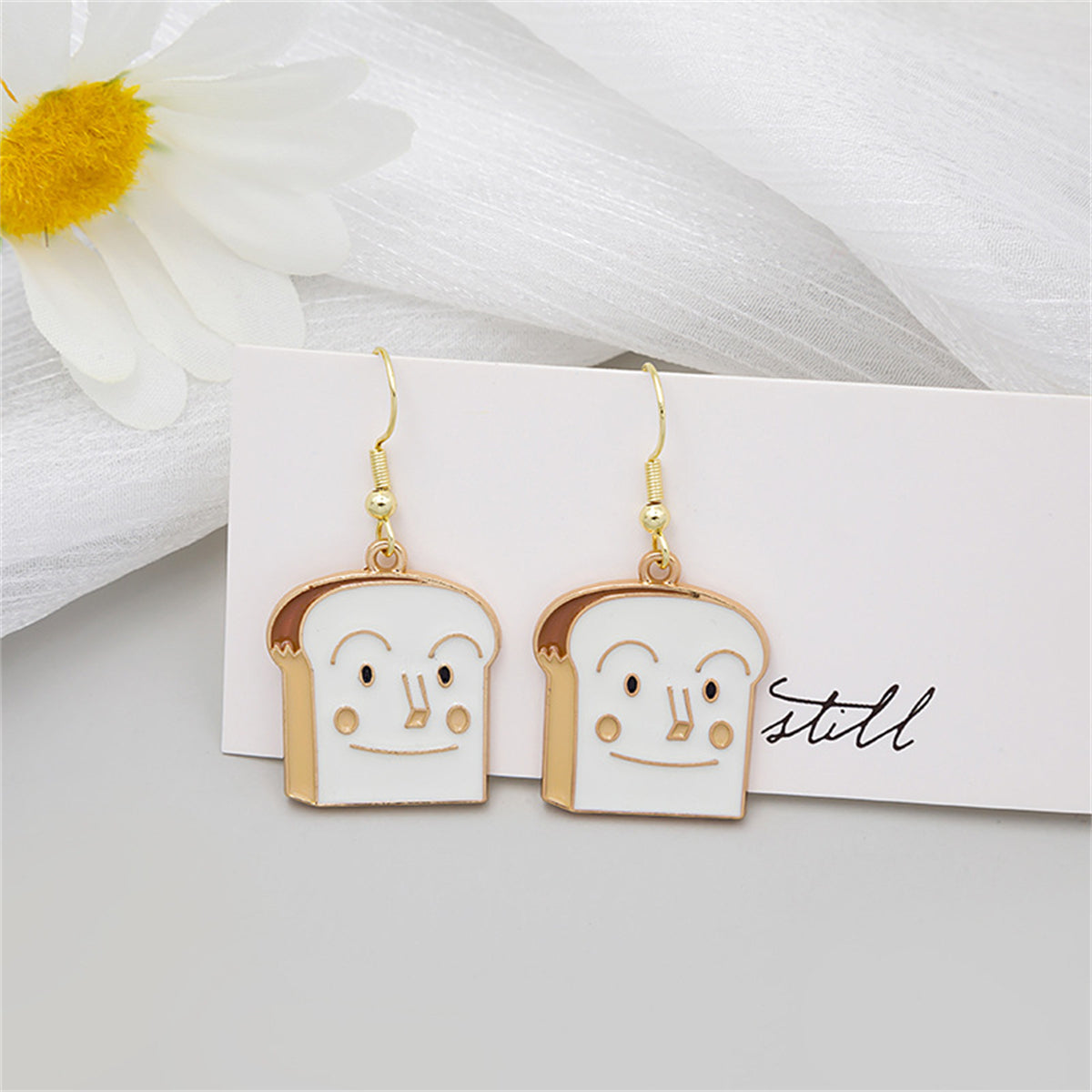 White Enamel & 18K Gold-Plated Toast Drop Earrings