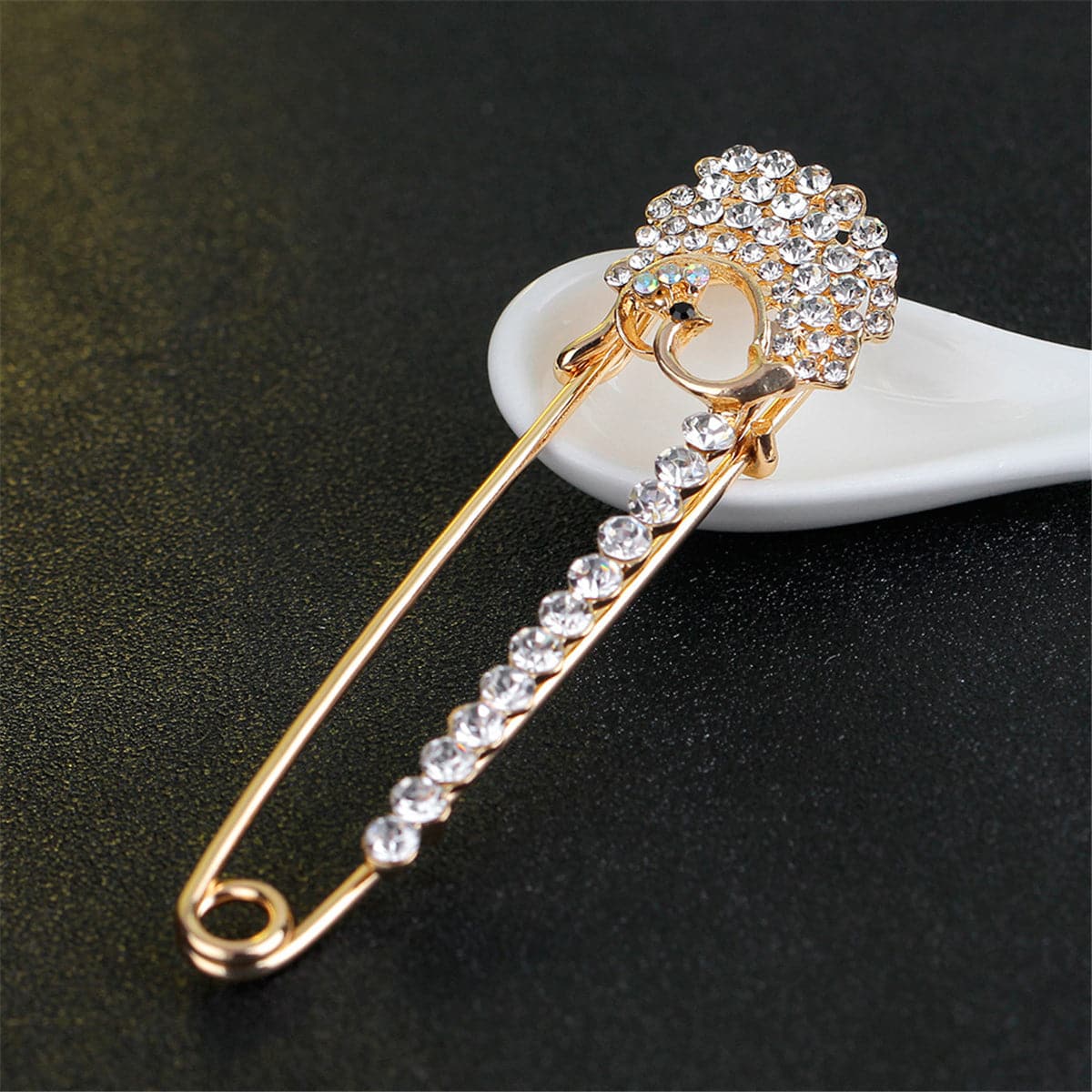 Cubic Zirconia & 18K Gold-Plated Pin Brooch