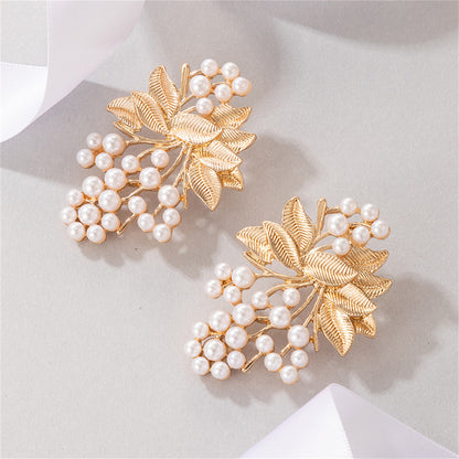Pearl and 18K Gold-Plated Botanical Drop Earrings, gold drop earrings for women, botanical inspired, side view
