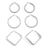 Silver-Plated Twist Hoop Earrings Set