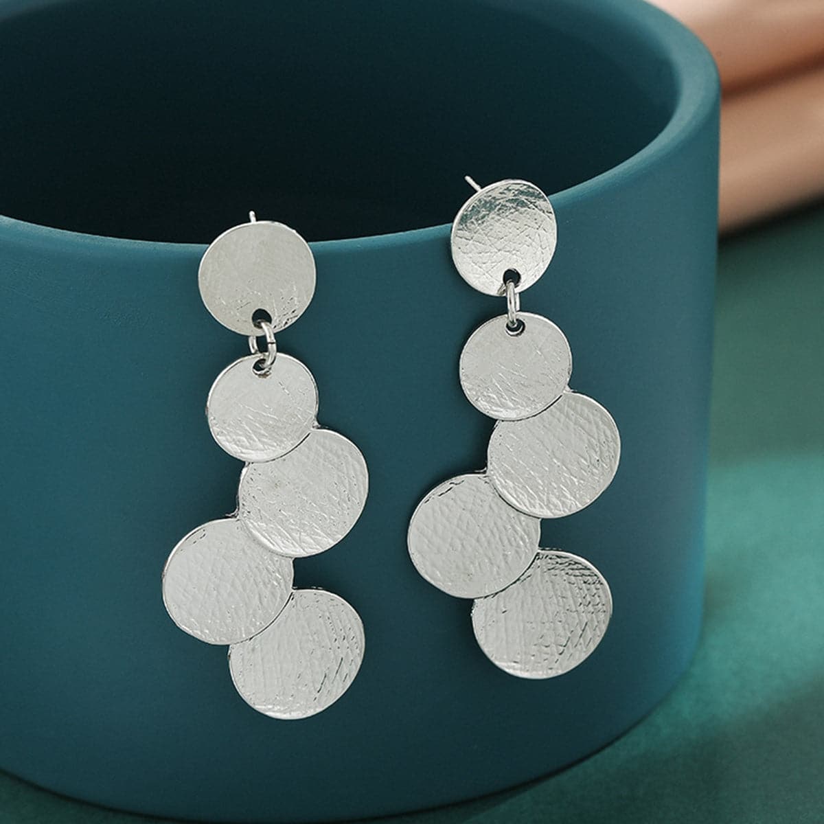 Silver-Plated Coin Cluster Drop Earrings, silver drop earrings for women, vintage-inspired design, styled look