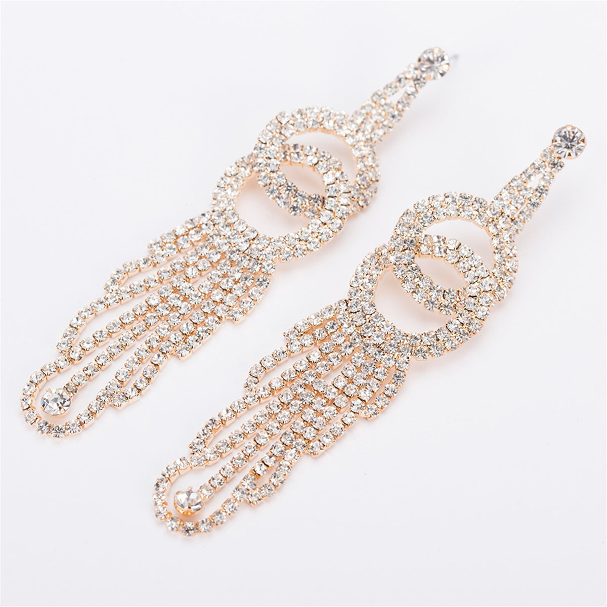Cubic Zirconia and 18K Gold-Plated Crossing Ring Tassel Drop Earrings, gold drop earrings for women, side view