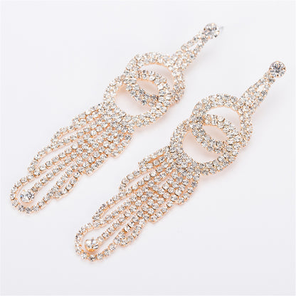 Cubic Zirconia and 18K Gold-Plated Crossing Ring Tassel Drop Earrings, gold drop earrings for women, side view