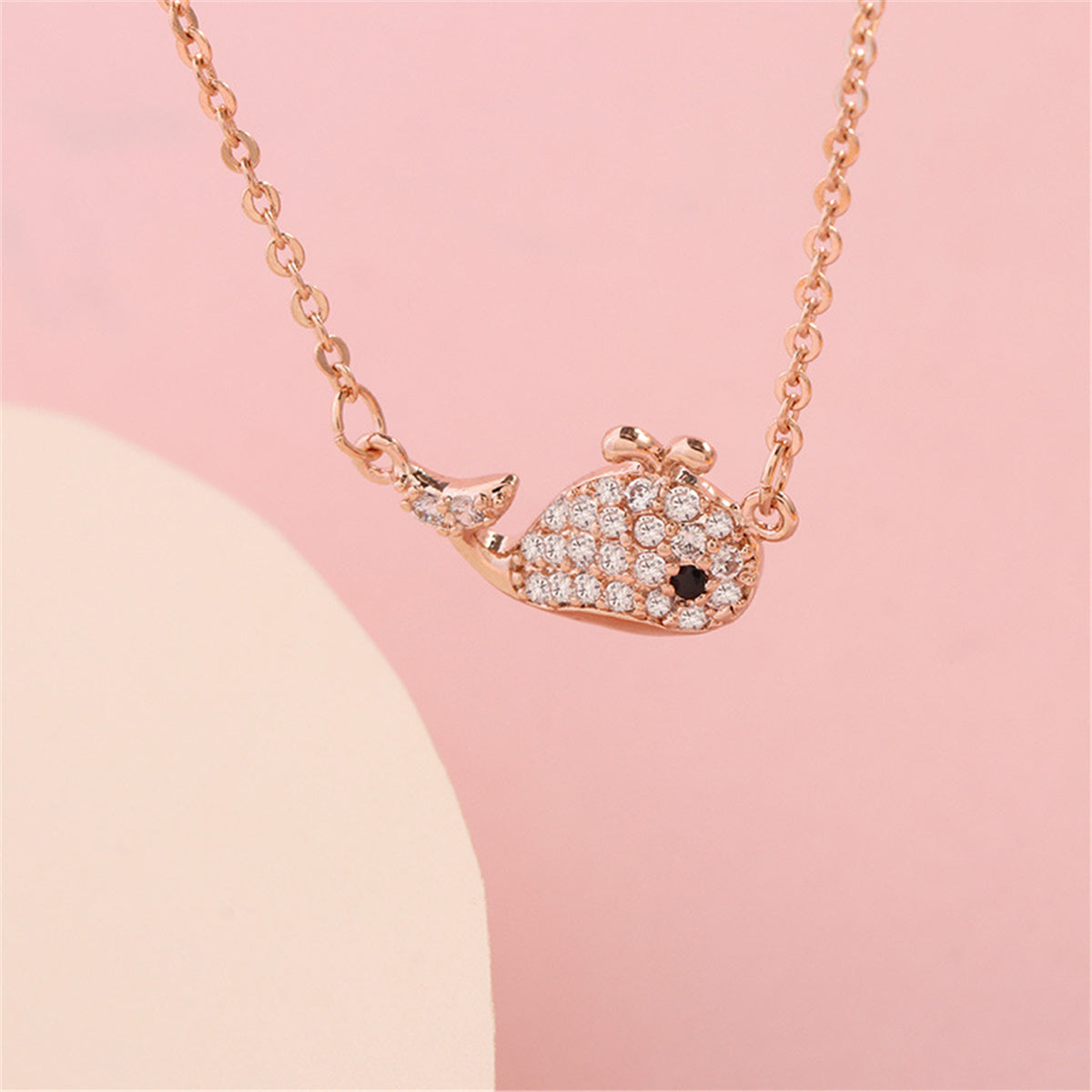 Cubic Zirconia & 18K Rose Gold-Plated Whale Pendant Necklace