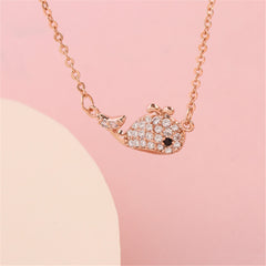 Cubic Zirconia & 18K Rose Gold-Plated Whale Pendant Necklace