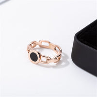 Black Shell & 18k Rose Gold-Plated Link Roman Numeral Ring