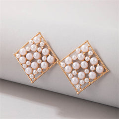 White Pearl & 18K Gold-Plated Rhombus Stud Earrings