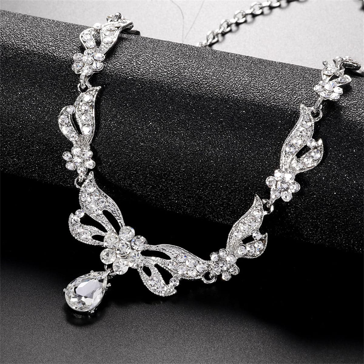 Crystal and Silver-Plated Wing Drop Earrings and Butterfly Necklace, silver drop earrings for women, side view