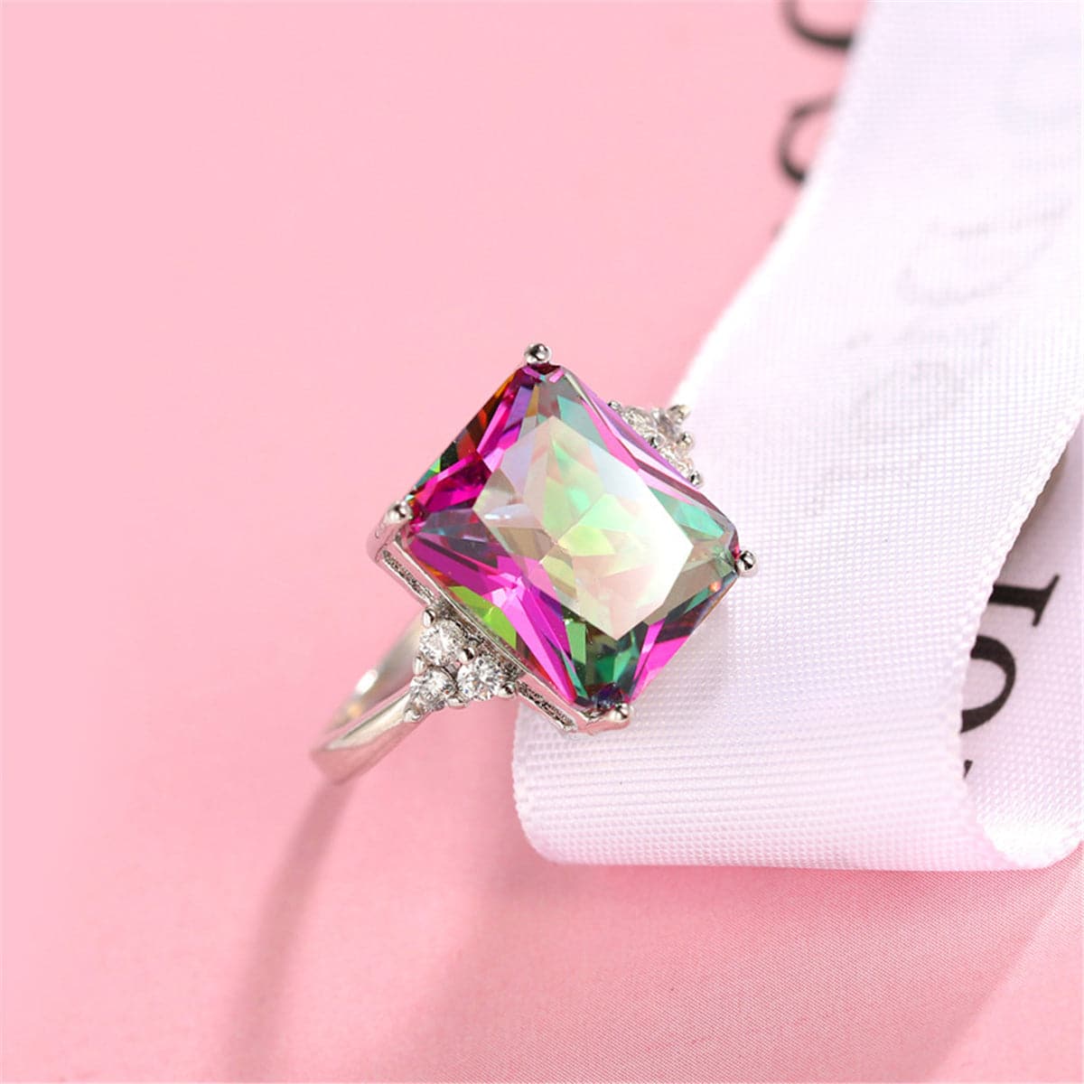 Jewel-Tone cubic zirconia & Silver-Plated Princess-Cut Ring - streetregion