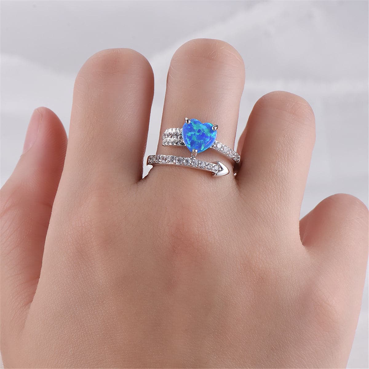 Blue Opal & cubic zirconia Heart Bypass Ring - streetregion