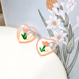 Pearl & Pink Tulip Heart Stud Earrings
