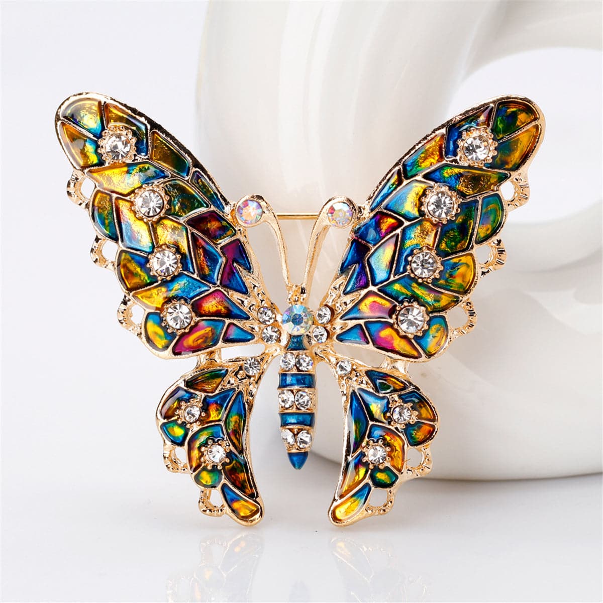 Jewel-Tone & 18K Gold-Plated Butterfly Brooch