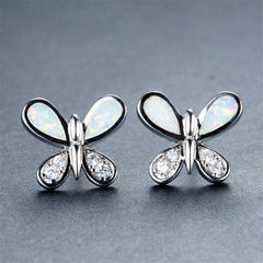 Opal & Cubic Zirconia Butterfly Stud Earrings