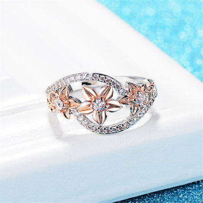 Crystal and Cubic Zirconia Link Floral Ring, statement rings for women, everyday style, side view