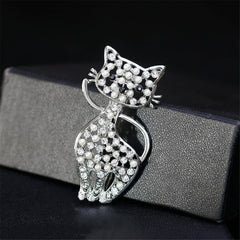 Cubic Zirconia & Silver-Plated Open Kitty Brooch