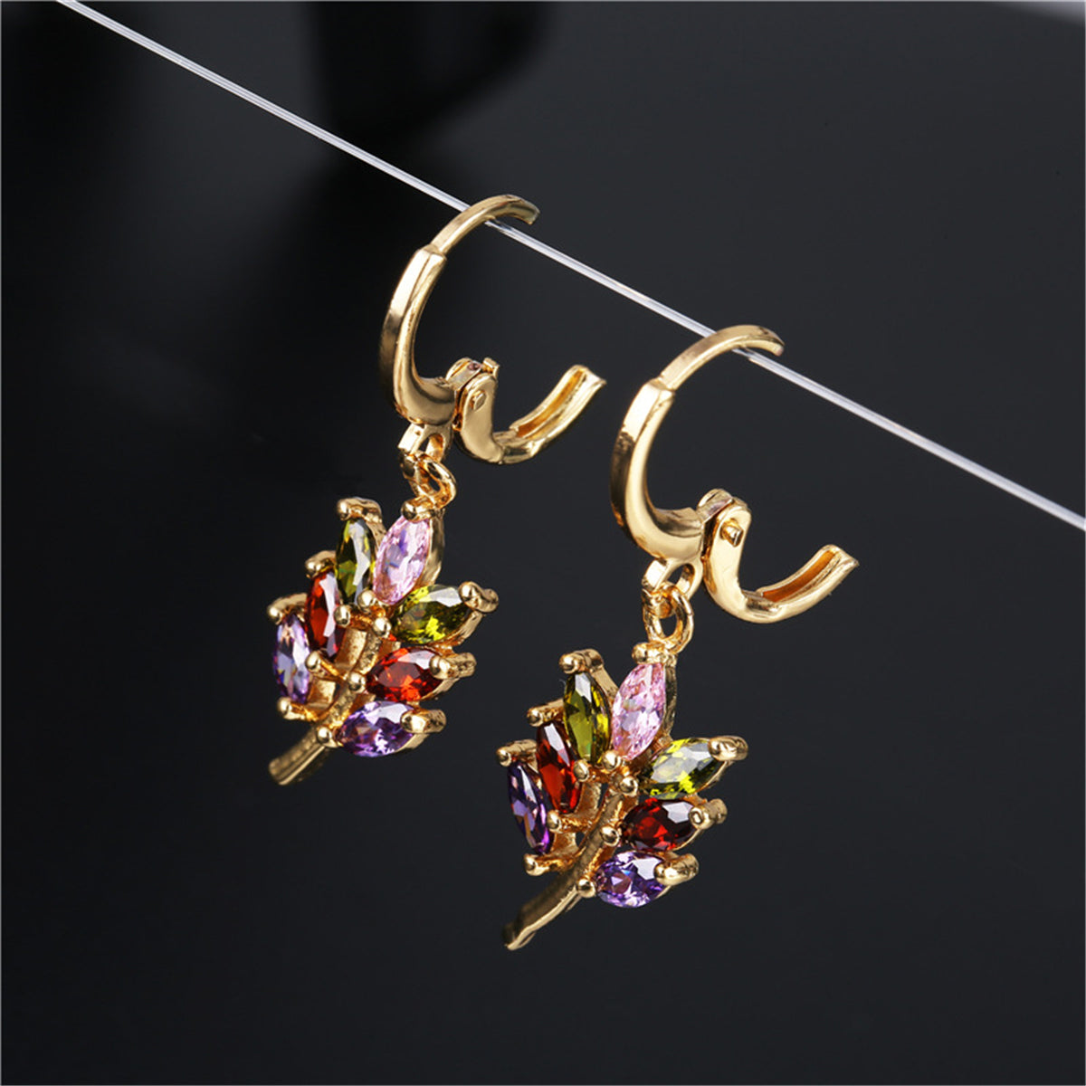 Multicolor Crystal and 18K Gold-Plated Salix Leaf Drop Earrings, gold drop earrings for women, styled look