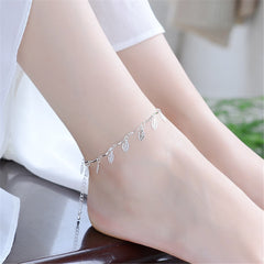 Silver-Plated Leaf Station Anklet